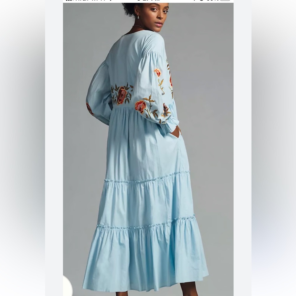 Anthropologie Samant Chauhan Tiered Embroidered Maxi Dress, Blue Size M NWT - Picture 11 of 12